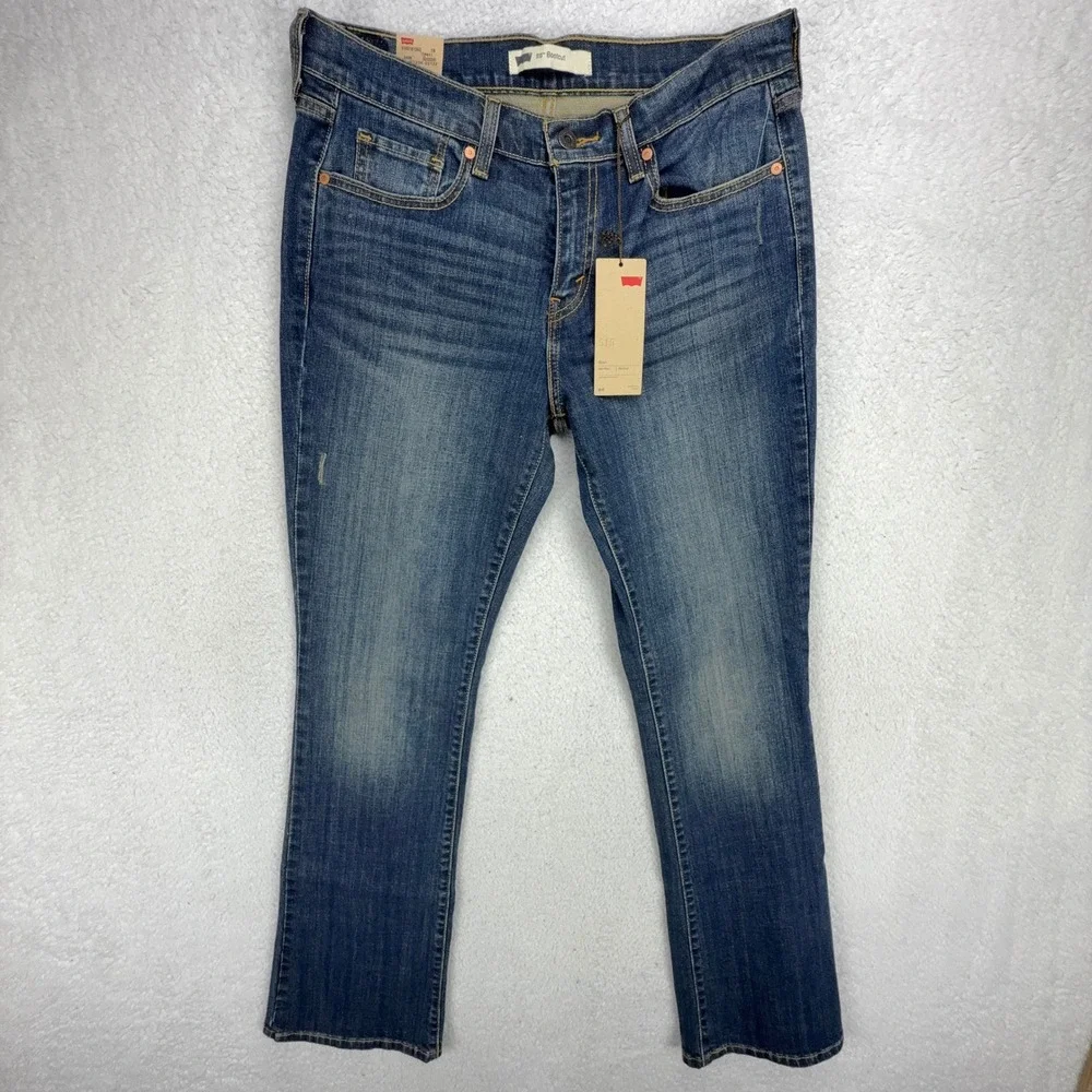 Levis 515 Bootcut Jeans Womens 8L W29 L34 Blue Denim Flap Pocket Studded NWT - Picture 2 of 10